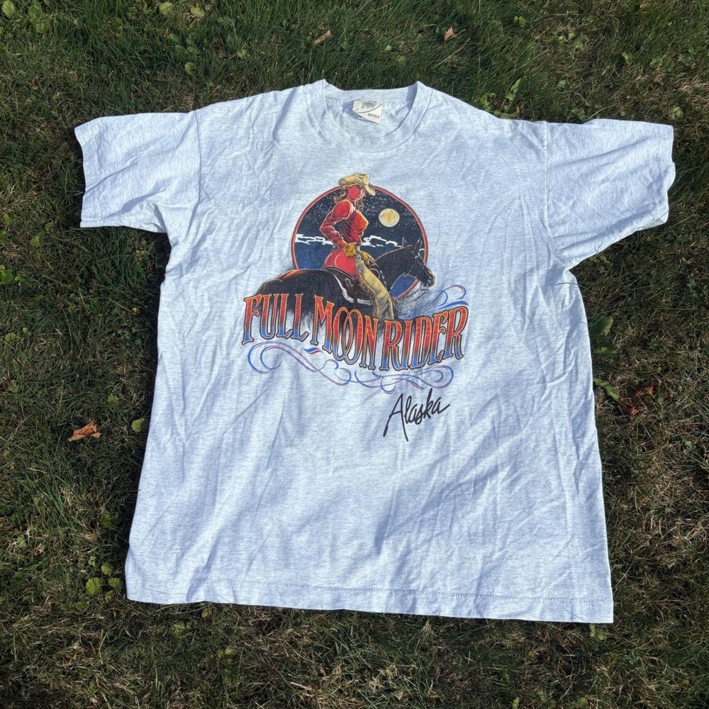 VTG Full Moon Rider Alaska Graphic T Shirt XL Single‎ Stitch USA
